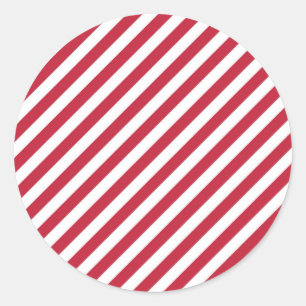 Diagonal red and white stripes pattern classic round sticker