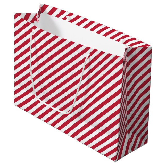 Diagonal red and white stripes pattern large gift bag (Front Angled)