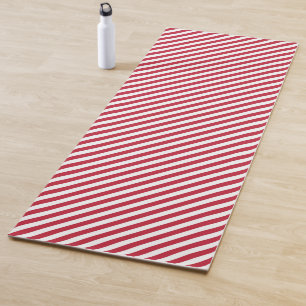 Diagonal red and white stripes pattern yoga mat