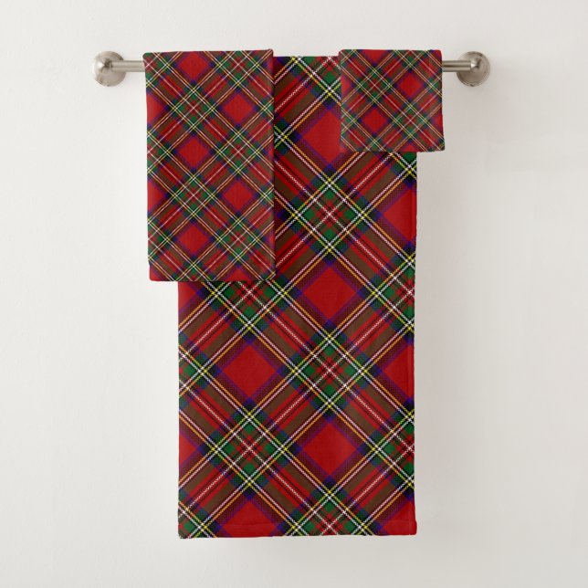  Diagonal Red Plaid Design Bath Towel Set (Insitu)