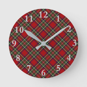 Diagonal Red Plaid Design Wall Clock