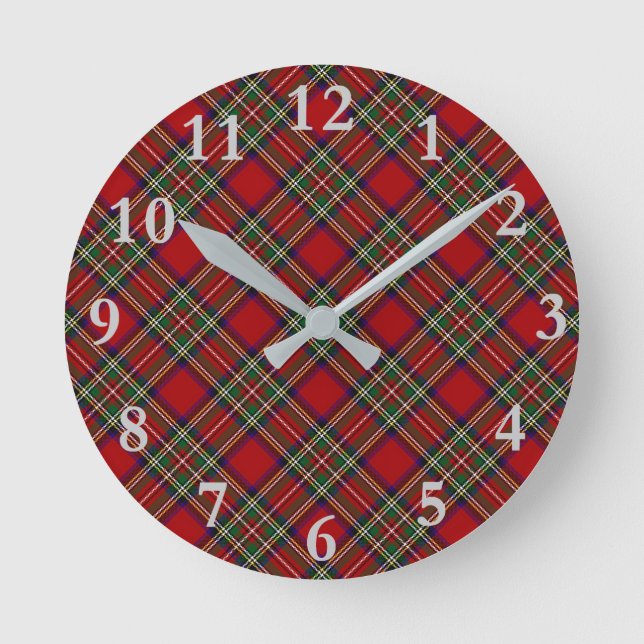 Diagonal Red Plaid Design Wall Clock (Front)