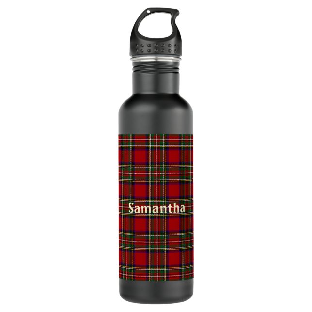  Diagonal Red Plaid Design Water Bottle (Front)