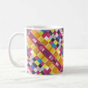 Diagonal Red Swatches and Colourful Pixels Mug