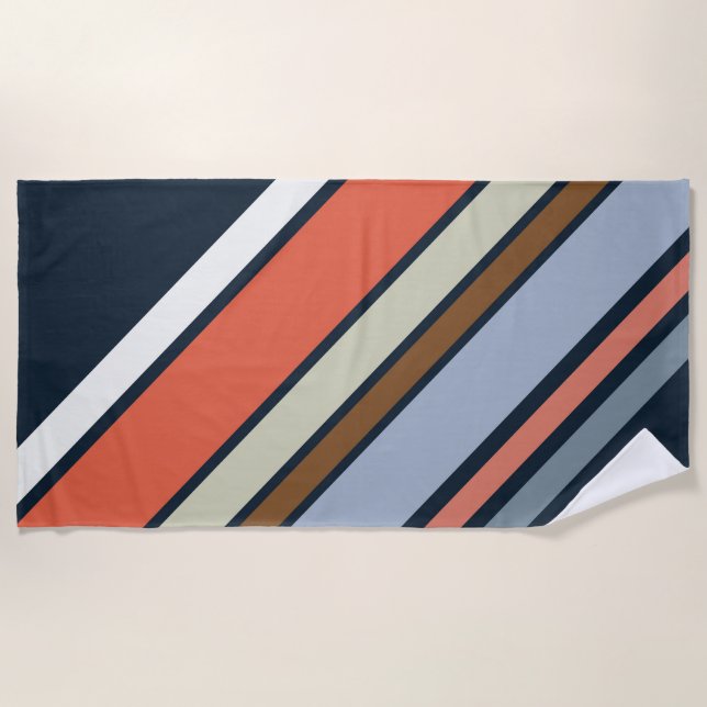 Diagonal retro style stripes design beach towel (Front)