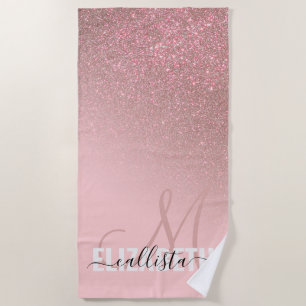 Diagonal Rose Gold Blush Pink Ombre Gradient Beach Towel
