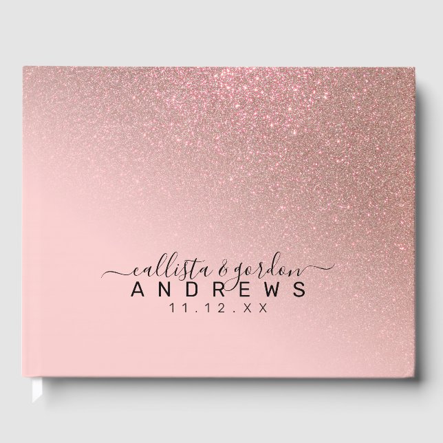 Diagonal Rose Gold Blush Pink Ombre Gradient Guest Book (Front)