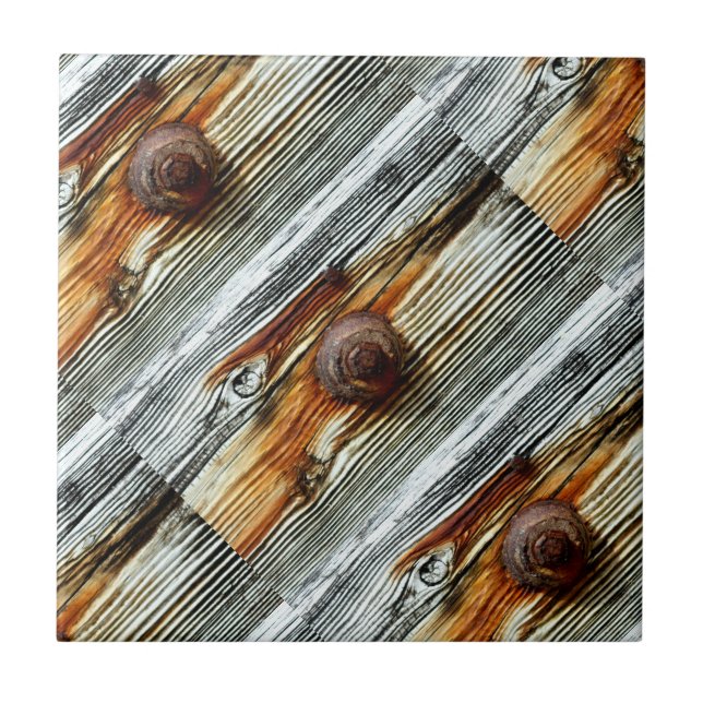 diagonal rusty driftwood board ceramic tile (Front)