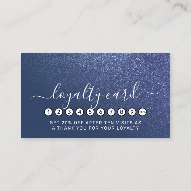 Diagonal Sparkly Navy Blue Glitter Gradient Ombre Loyalty Card (Front)