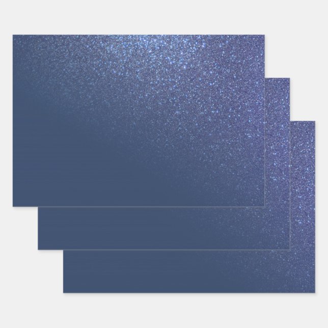 Diagonal Sparkly Navy Blue Glitter Gradient Ombre Wrapping Paper Sheet (Set)