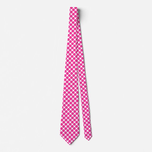 Diagonal Spots - Hot Pink on White Neck Tie (Front)