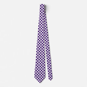 Diagonal Squares - Deep Purple on White Tie