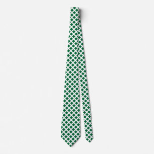 Diagonal Squares - Forest Green on White Tie