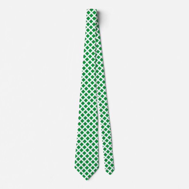 Diagonal Squares - Grass Green on White Neck Tie (Front)