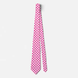 Diagonal Squares -  Hot Pink on White Tie