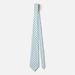 Diagonal Squares - Light Blue Green on White Neck Tie