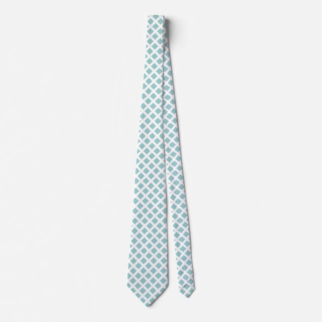 Diagonal Squares - Light Blue Green on White Neck  Tie (Front)