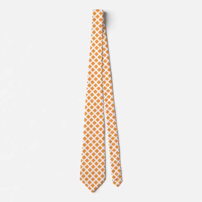 Diagonal Squares - Light Orange on White Tie (Front)
