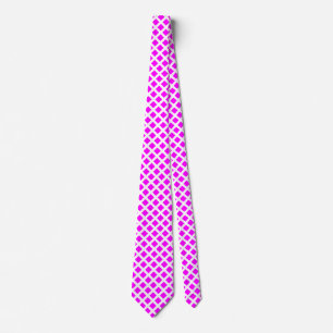Diagonal Squares - Magenta on White Neck Tie