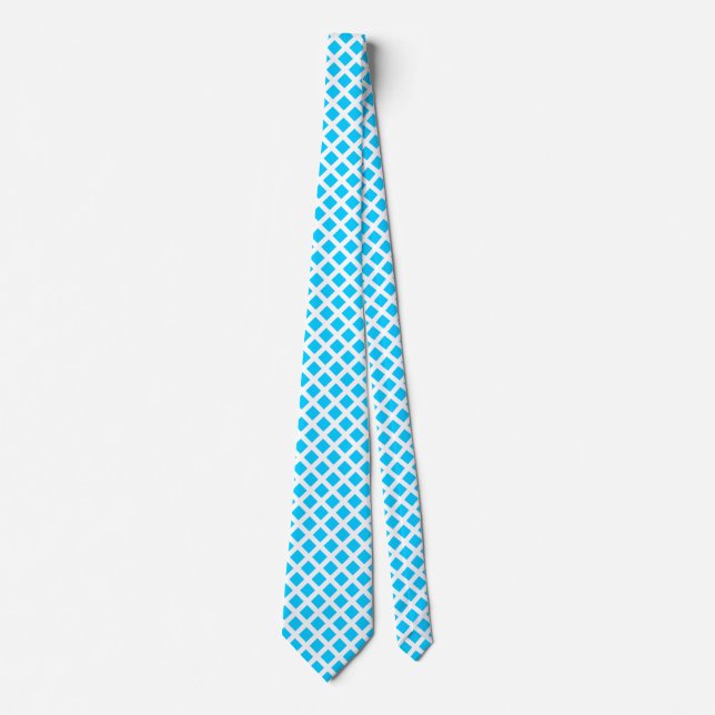 Diagonal Squares - Sky Blue on White Tie (Front)