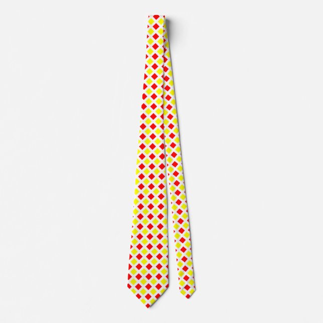 Diagonal Squares - Yellow and Red on White Tie (Front)