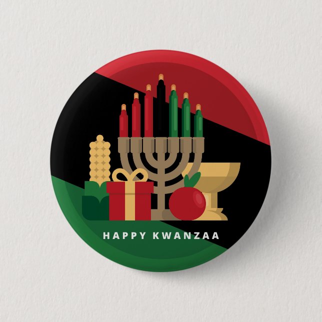 diagonal stripe Happy Kwanzaa 6 Cm Round Badge (Front)