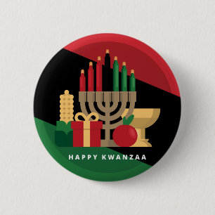 diagonal stripe Happy Kwanzaa 6 Cm Round Badge