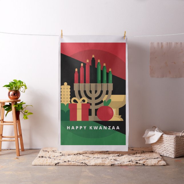 diagonal stripe Happy Kwanzaa fabric (In Situ)