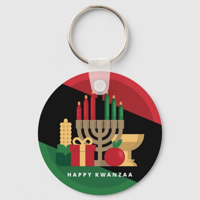 diagonal stripe Happy Kwanzaa Key Ring (Front)