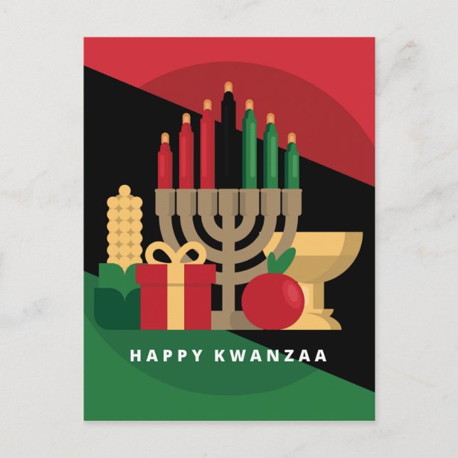 diagonal stripe Happy Kwanzaa Postcard (Front)