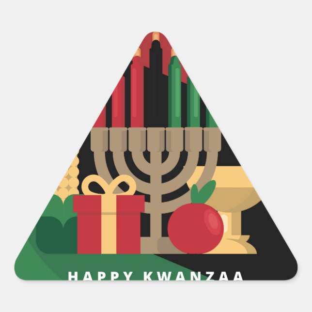 diagonal stripe Happy Kwanzaa Triangle Sticker (Front)