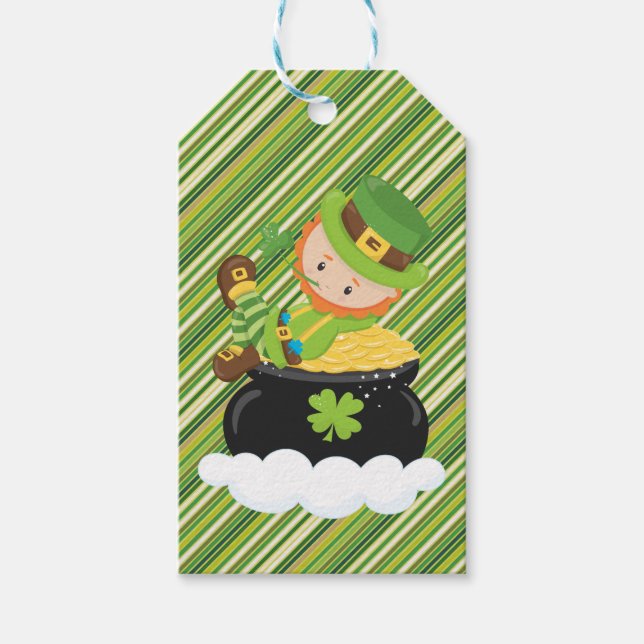 Diagonal Stripe Leprechaun Gift Tag (Front)