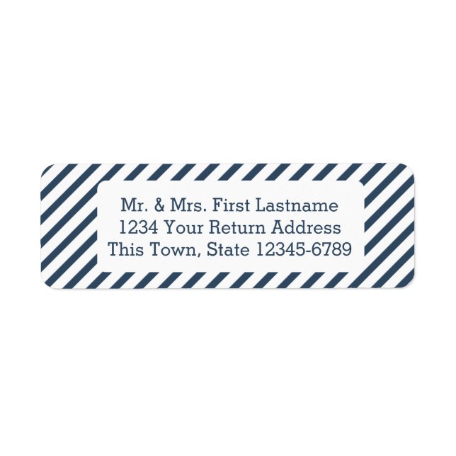 Diagonal Stripe Navy Blue Return Address Label (Front)