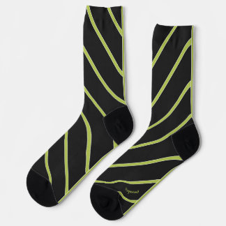 Diagonal striped acid green on black modern socks