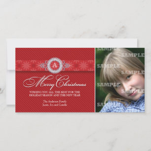 Diagonal Striped Monogram Christmas Photo Card