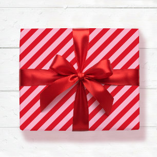 Diagonal Striped Pattern Red Pink Traditional Wrapping Paper
