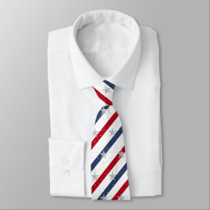 Diagonal Striped Red White & Blue Star Spangled Tie