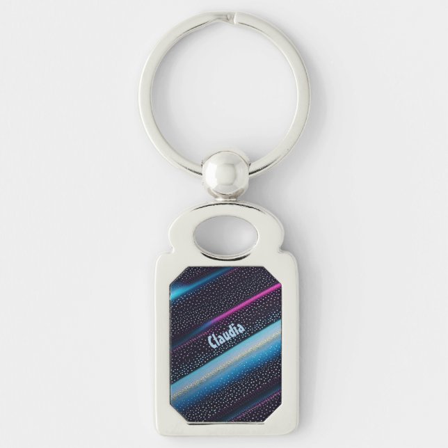 diagonal stripes and points pattern black, blue key ring (Front)