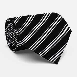 Diagonal Stripes Black and White Striped Tie