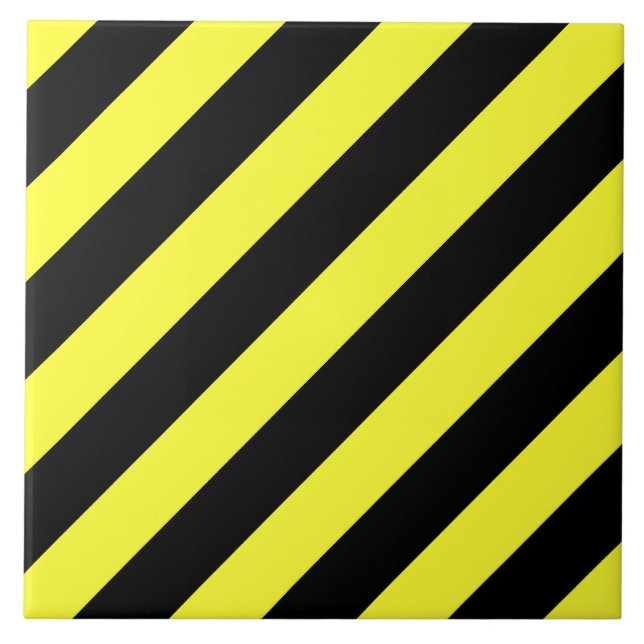 diagonal stripes black and yellow ceramic tile (Front)