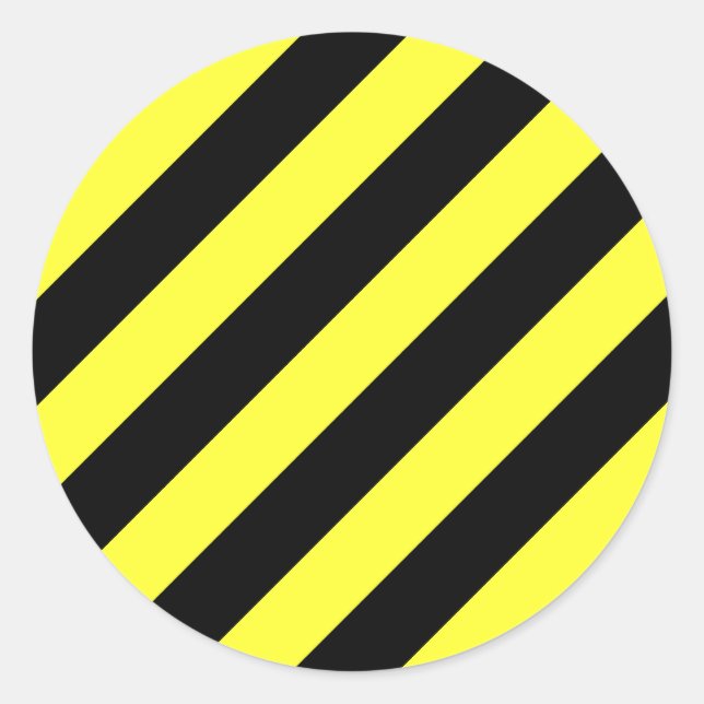 diagonal stripes black and yellow classic round sticker (Front)