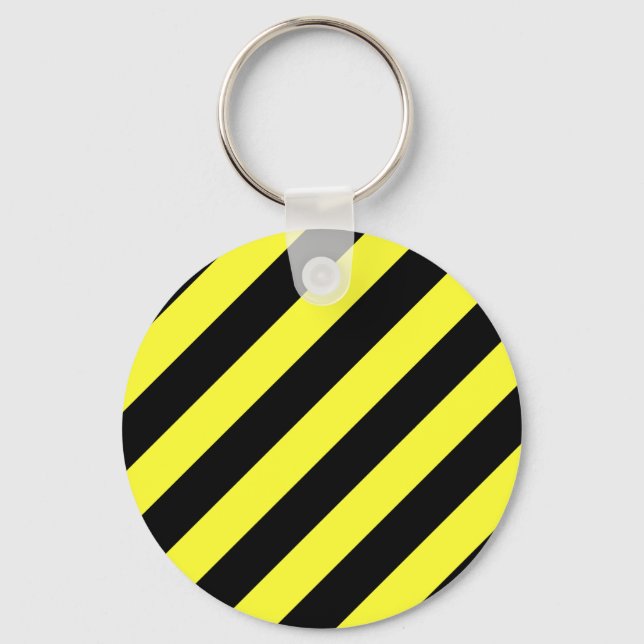 diagonal stripes black and yellow key ring (Front)