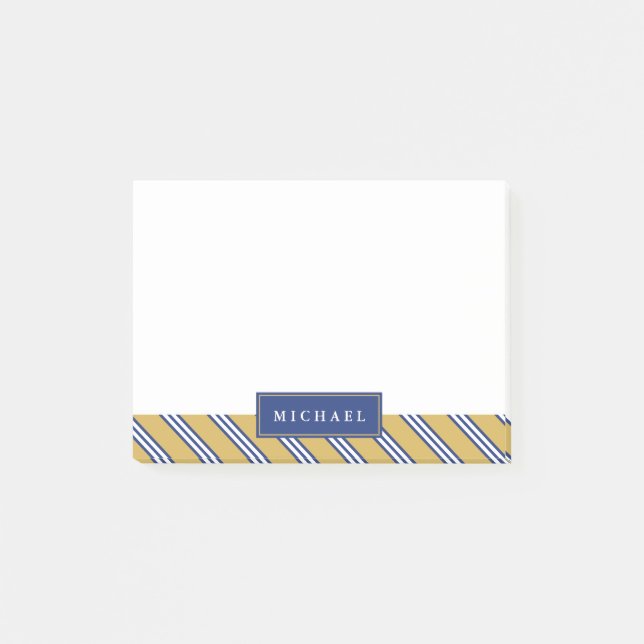 Diagonal Stripes | Blue & Yellow | Custom Name Post-it Notes (Front)
