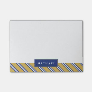 Diagonal Stripes Blue & Yellow Custom Name Post-it Notes