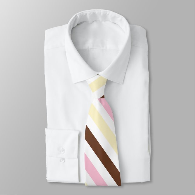 Diagonal Stripes Chocolate Vanilla Strawberry  Tie (Tied)