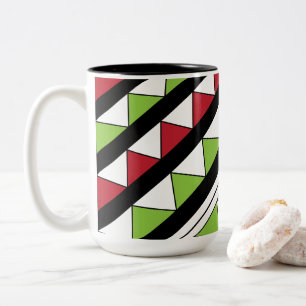Diagonal Stripes Green Yellow Triangles Modern Two-Tone Coffee Mug