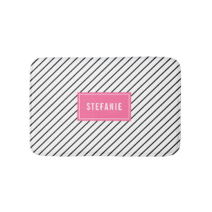 Diagonal Stripes Hot Pink Personalised Bath Mat