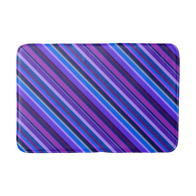 Diagonal stripes in blue and purple bath mat (Front)