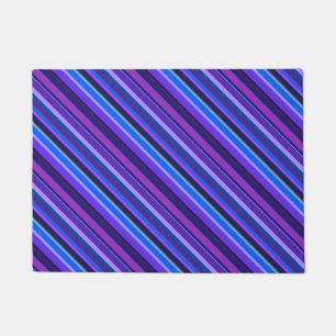 Diagonal stripes in blue and purple doormat