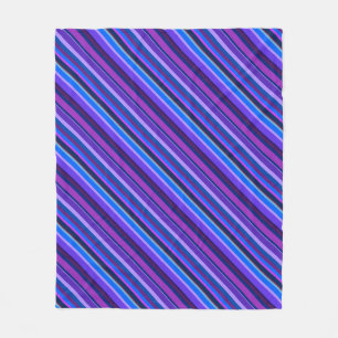 Diagonal stripes in blue and purple fleece blanket